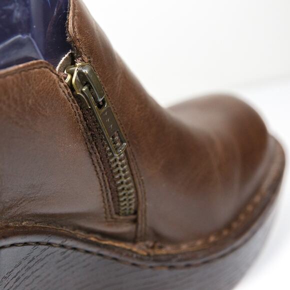 BORN Wedge Platform Ankle Booties Brown Leather Zip Up Boho Y2K 90s Womens Sz 8 - Picture 6 of 11